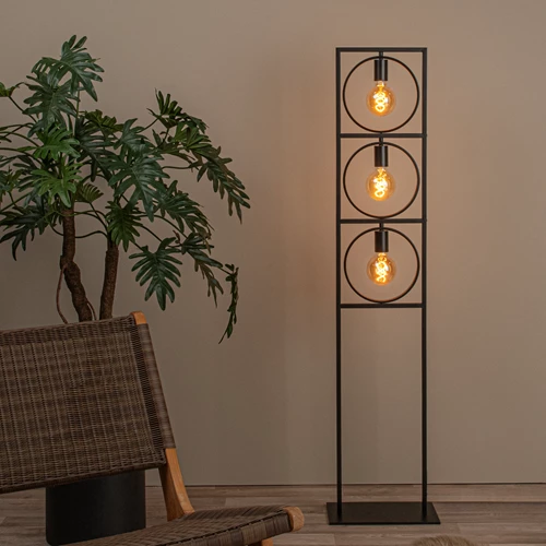 Lucide SUUS - Vloerlamp - 3xE27 - Zwart - sfeer 1